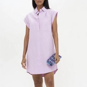 Oliphant Blue Linen Roll Sleeve  Shirt Dress Mini Size XL